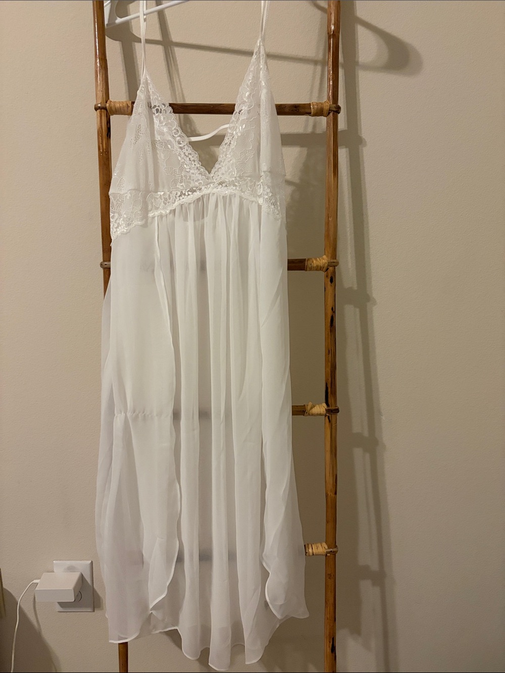 Sheer Lace-Trim White Chemise Nightdress